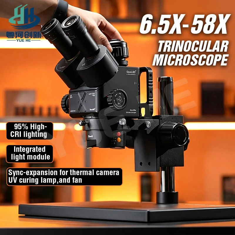QianLi Gorillas 6558X Stereo Microscope 6.5-58X Synchronized Zoom Source Expandable Thermal Imaging for PCB Repair Tools