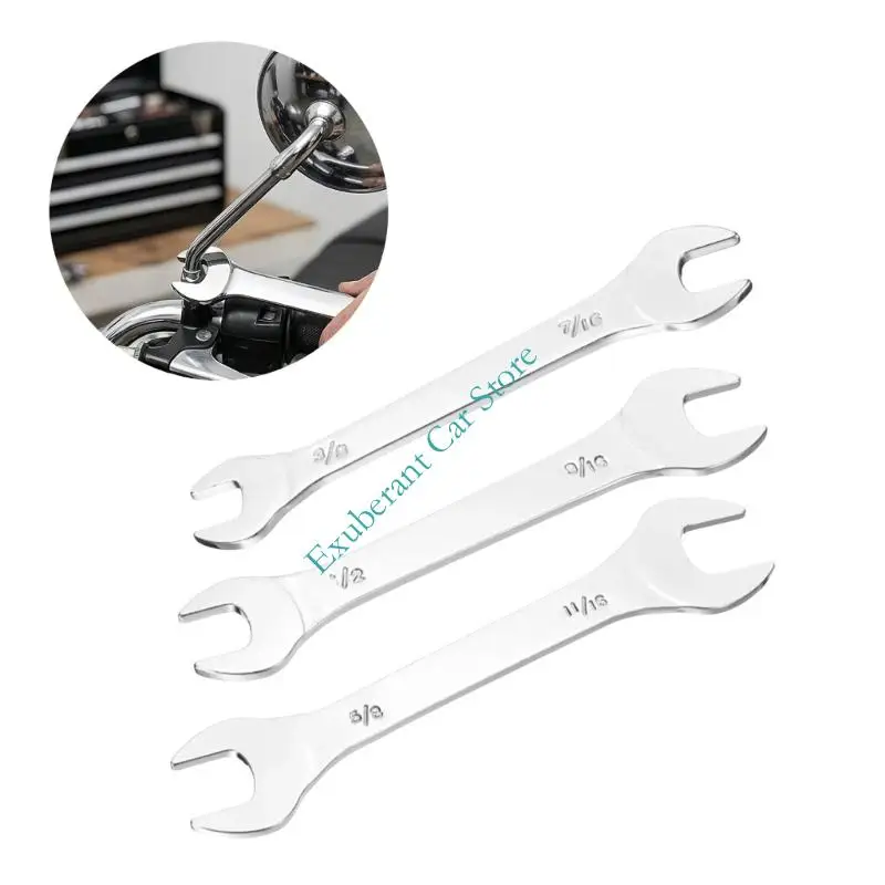 3Pcs Double End Wrench Set, Thin Metal Hand Set for Bolt Turning, Routine Vehicle Service, and Motorcycle Repair in Narrow Area
