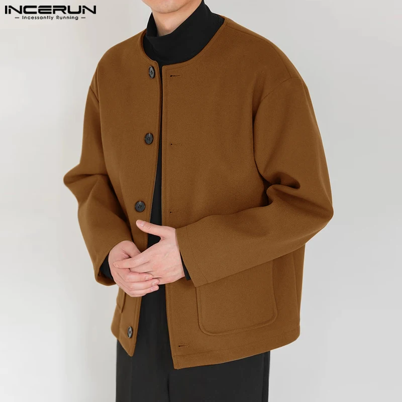 INCERUN-Chaquetas de estilo coreano para hombre, abrigos sólidos de manga larga, ropa de calle informal, S-5XL, otoño e invierno, 2023