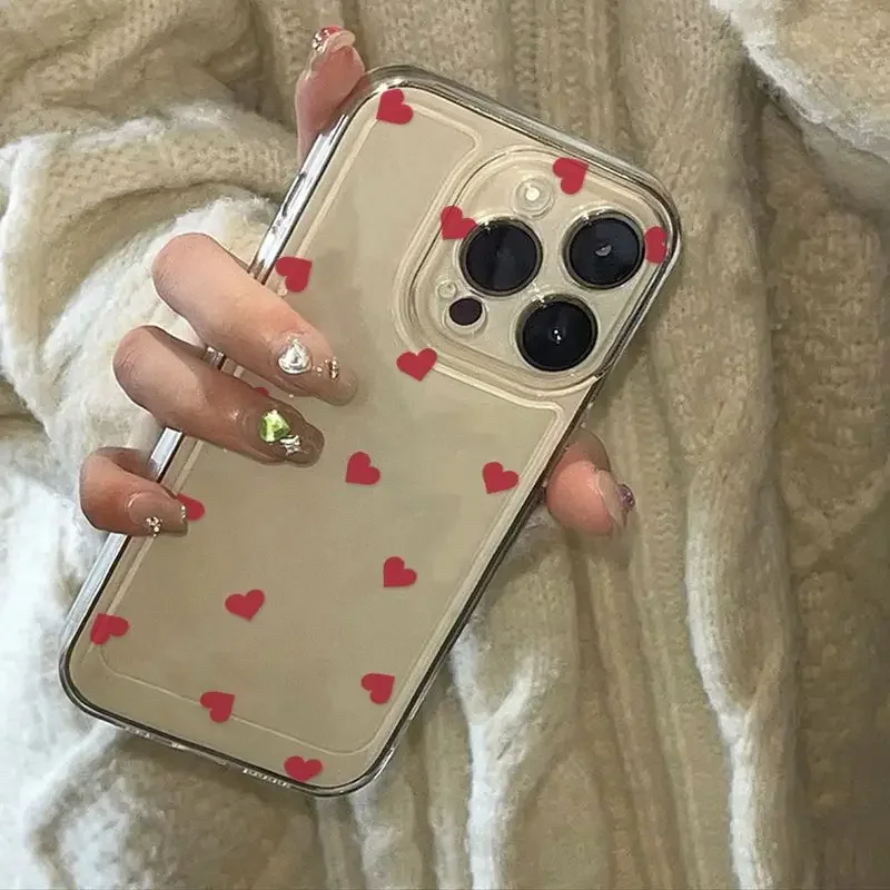 Etui na telefon Cute Red Little Heart do iPhone 16 15 14 13 12 11 Pro Max Mini X XS XR SE 7 8 Plus Transparent Non-Slip Cover Fundas
