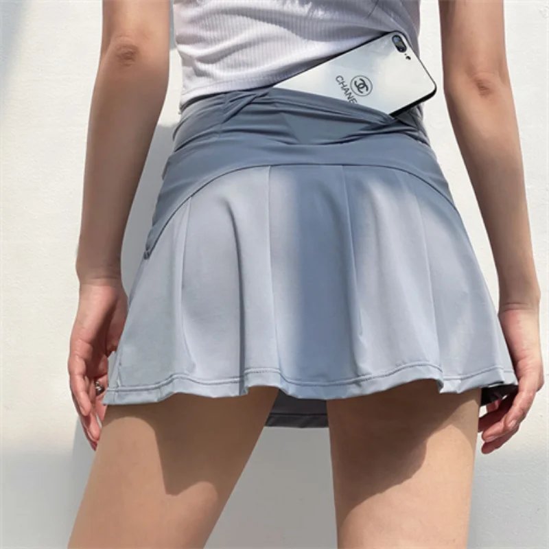 Women Short Skirt Tennis Yoga Sportswear Running Training Shorts Summer Gym Fitness High Waist Skirt Pocket Bottoms Outdoor New