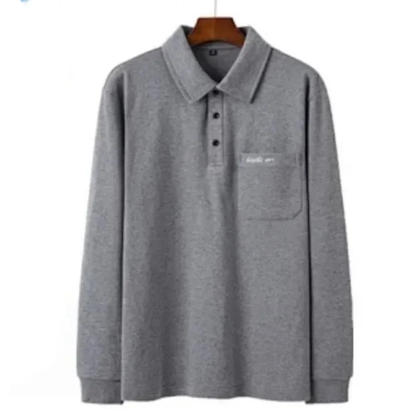 Men Lapel Long Sleeve Polo Shirt Autumn Casual Top With Pocket For Elderly Dad Grandpa