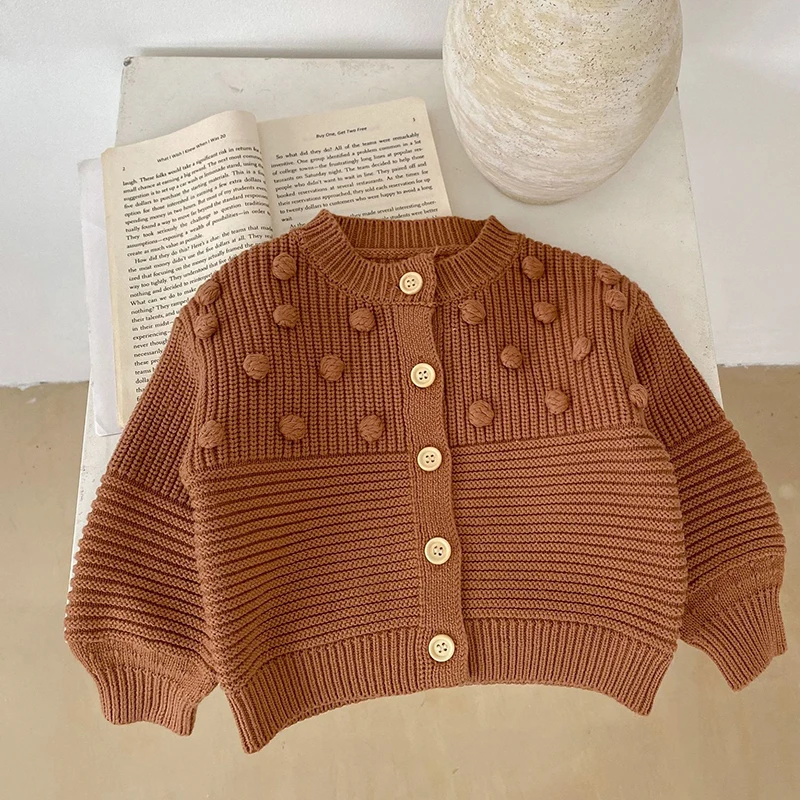 Korean Style Spring Autumn Infant Baby Girls Knitting Cardigan Coat Long Sleeve  Solid Color Newborn Baby Girls Sweater Coat