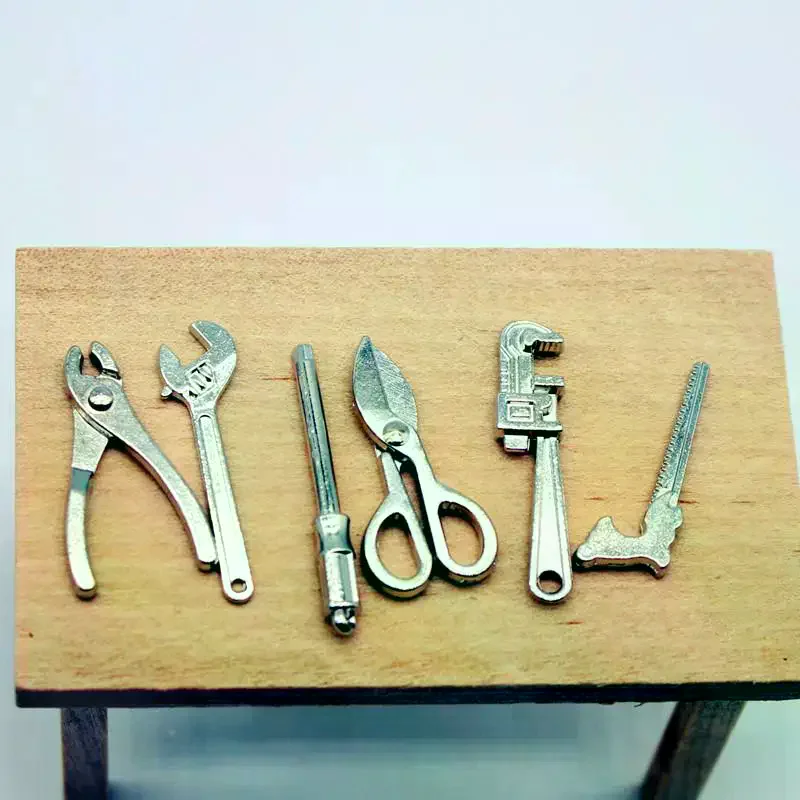 5Pcs 1:12 Dollhouse Miniature  Alloy Adjustable Wrench Pliers Tools Set Repair Model For Doll House Decor Kids Pretend Play Toys