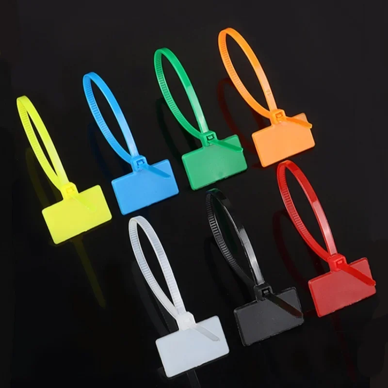 3x100/4x150/4x200 مللي متر سهلة علامة اللون النايلون كابل العلاقات علامة تسميات البلاستيك حلقة العلاقات علامات كابل العلامة الذاتي قفل البريدي العلاقات