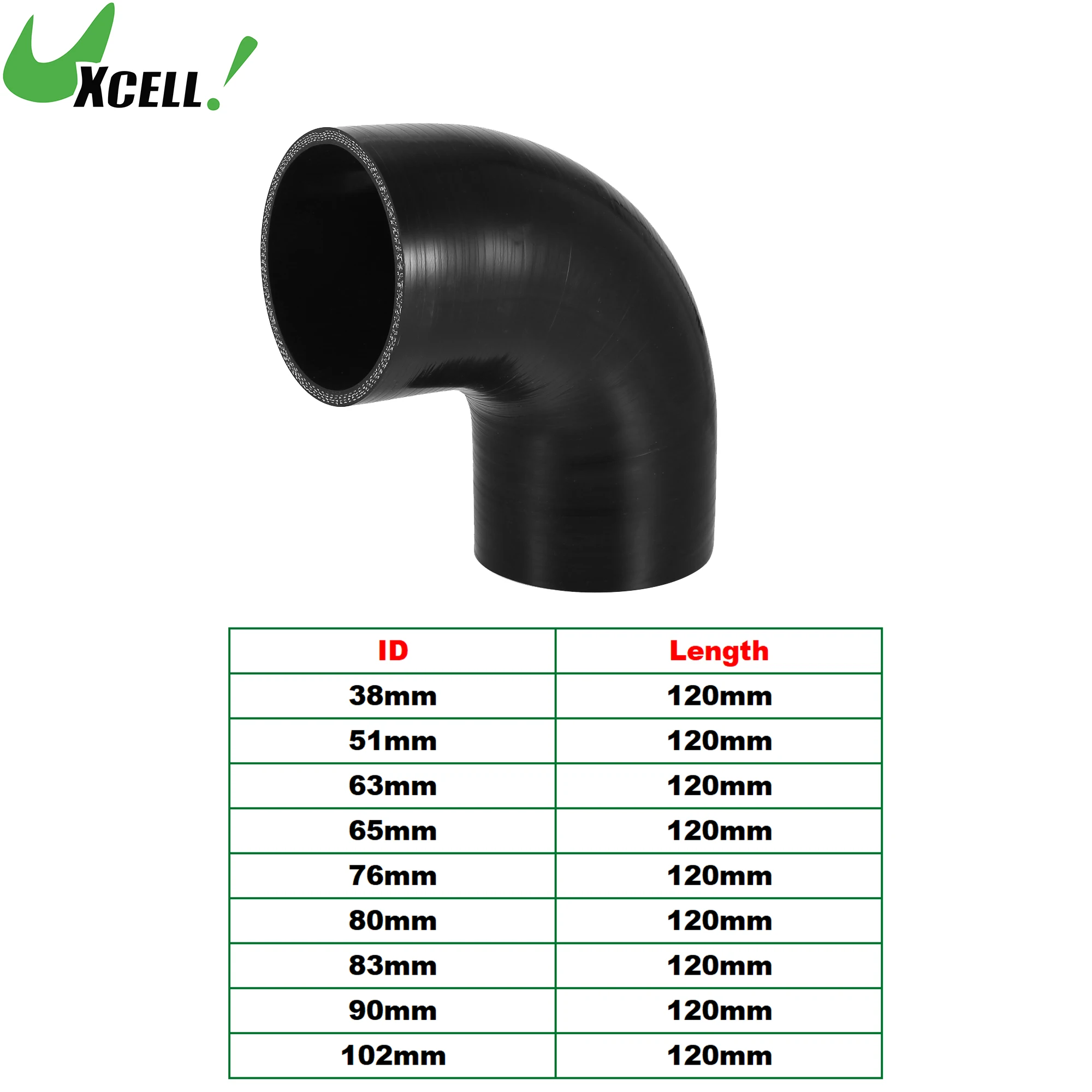 

UXCELL 38mm 51mm 63mm 65mm 76mm 80mm 83mm 90mm 102mm ID 120mm Length 90 Degrees Car Silicone Hose Coolant Hose Universal