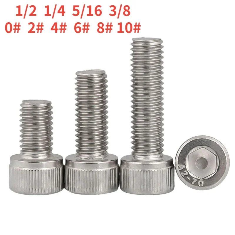 1/2 1/4 3/8 0# 2#4#6#8#10#304 Stainless Steel UNC Coarse Thread  Anglo American System Hexagon Socket Screw UNF Fine Thread Bolt