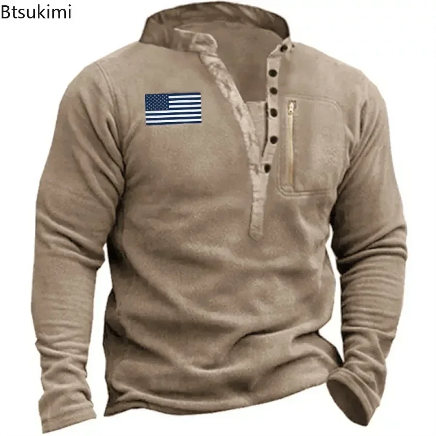 2025 Autumn Winter Men's Fleece Warm Hoodies Outdoor Hiking Sweatshirt Training Tactical Tops Long Sleeve Loose Pullovers Men