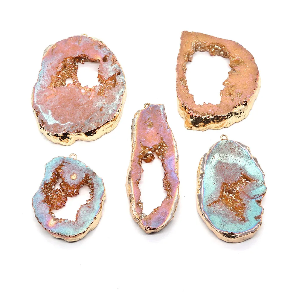 

1PC Natural Stone Druzy Agate Pendant Irregular Plated Connector Crystal Charm for Jewelry Making DIY Bracelet Necklace Handmade