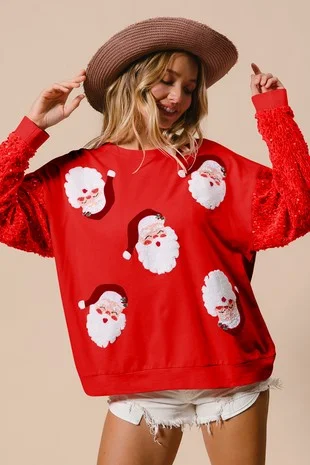 2025 New Santa Claus Christmas Tree Soldier Pattern Sequins Loose Pullovers Tops Fashion Long Sleeve Tshirt Sweatshirt