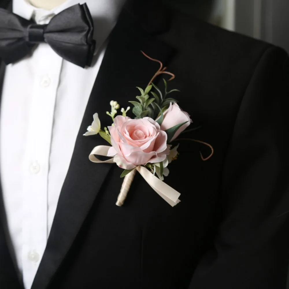 Kunstmatige Boutonnières Bloemen Roos Handgemaakte Pols Corsage Bruid Bruidsmeisje Zijde Bruidegom Borstbloem Bruiloft Accessoires