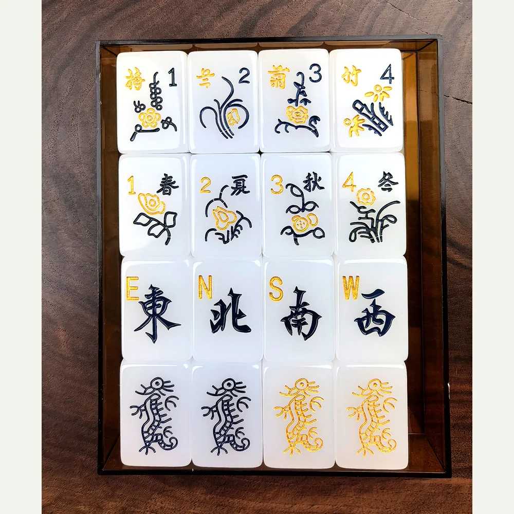 Christmas Gift Luxury American-Style Mahjong 160 Pieces Jade Acrylic Large Custom Engraved Mahjong Tiles Premium Game Set