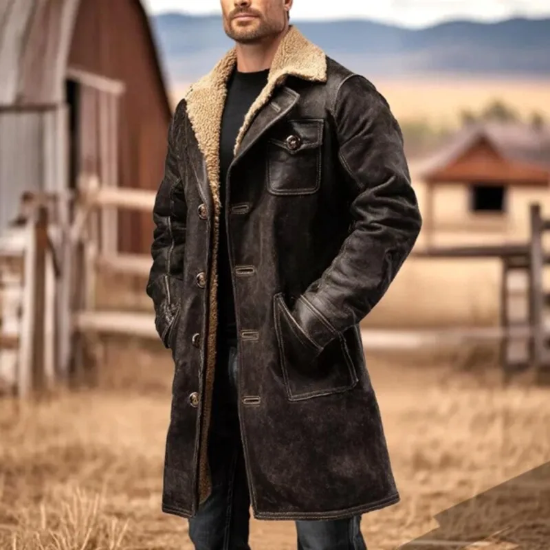 

Cross-Border European Size Men's Vintage Dark Brown Suede Jacket Winter Casual Coat