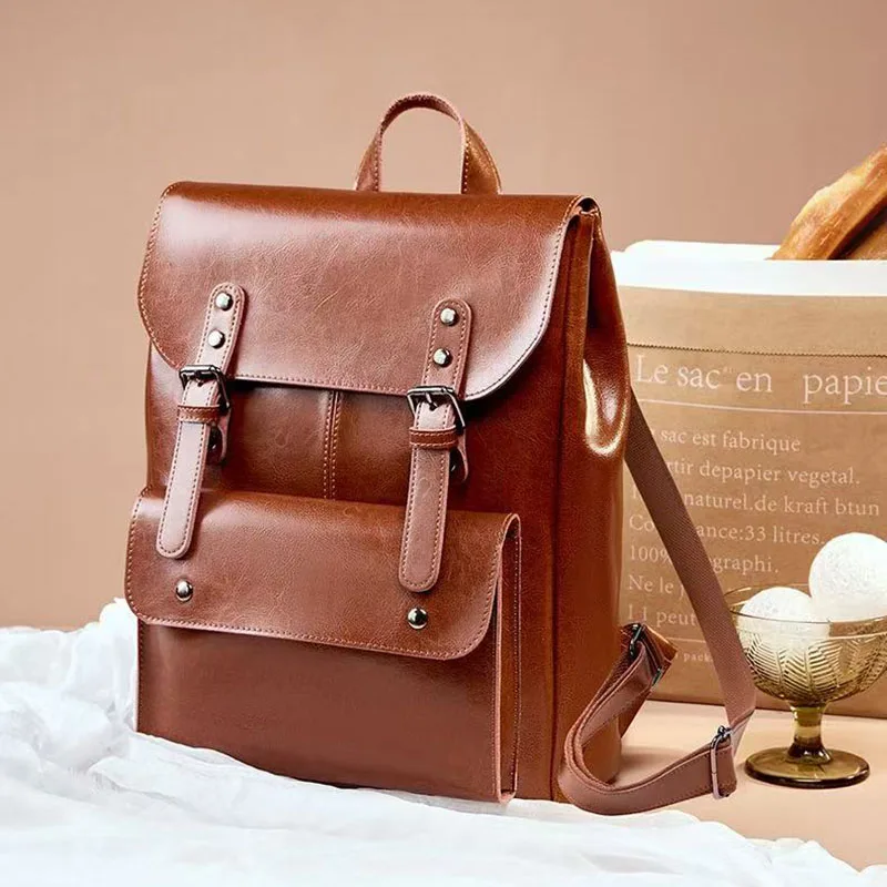 2026 nuevo bolso de hombro de gran capacidad para viajes de cuero retro de color sólido