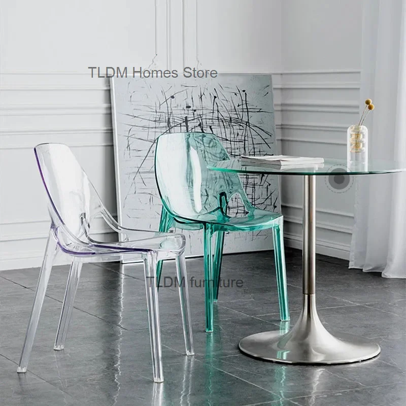 

Transparent Dining Chairs for Kitchen Furniture Crystal Colorful Backrest Acrylic Makeup Chair Simple Apartment Plastic Chair
