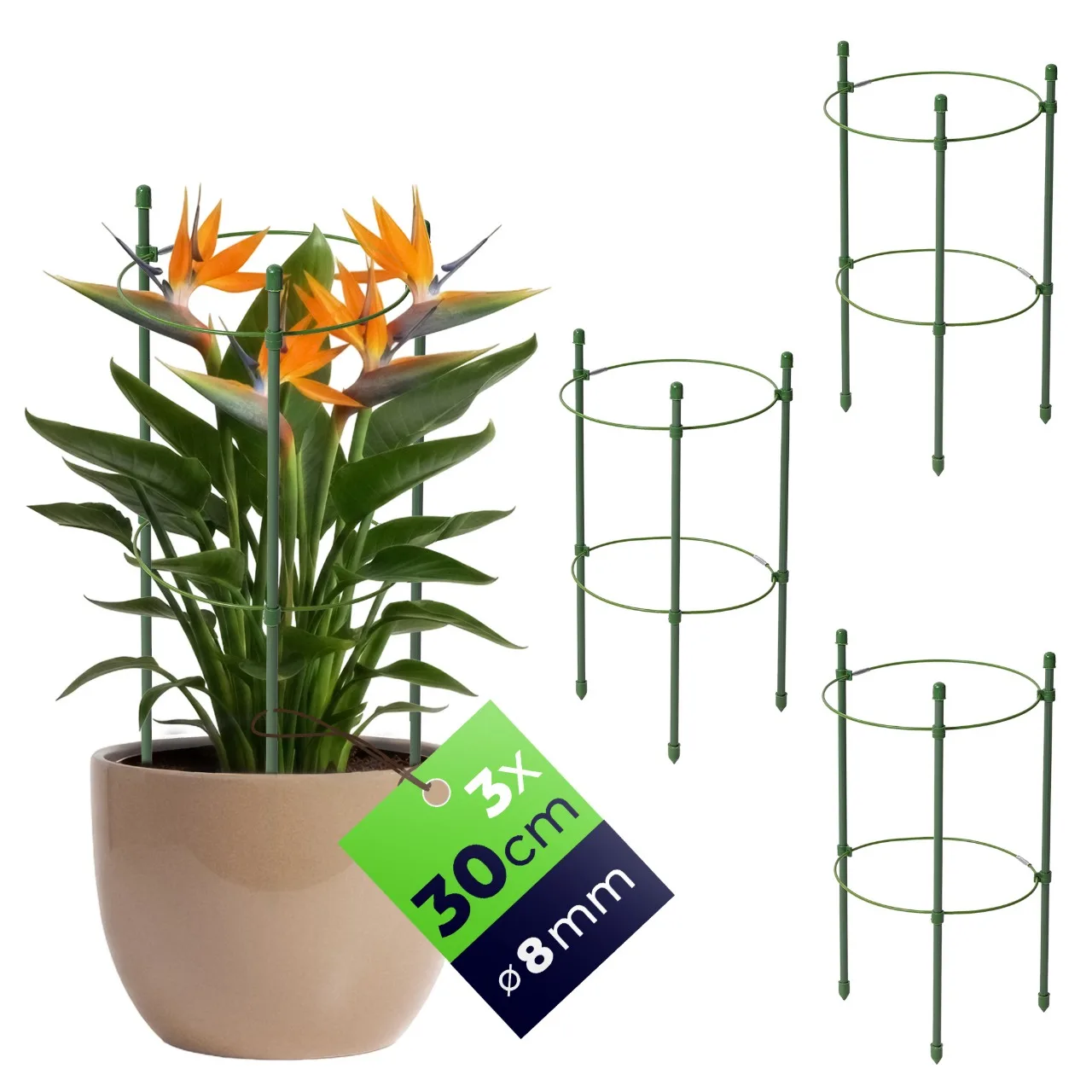 KADAX Plantensteun 30 cm Ring Staal Groen 3 St