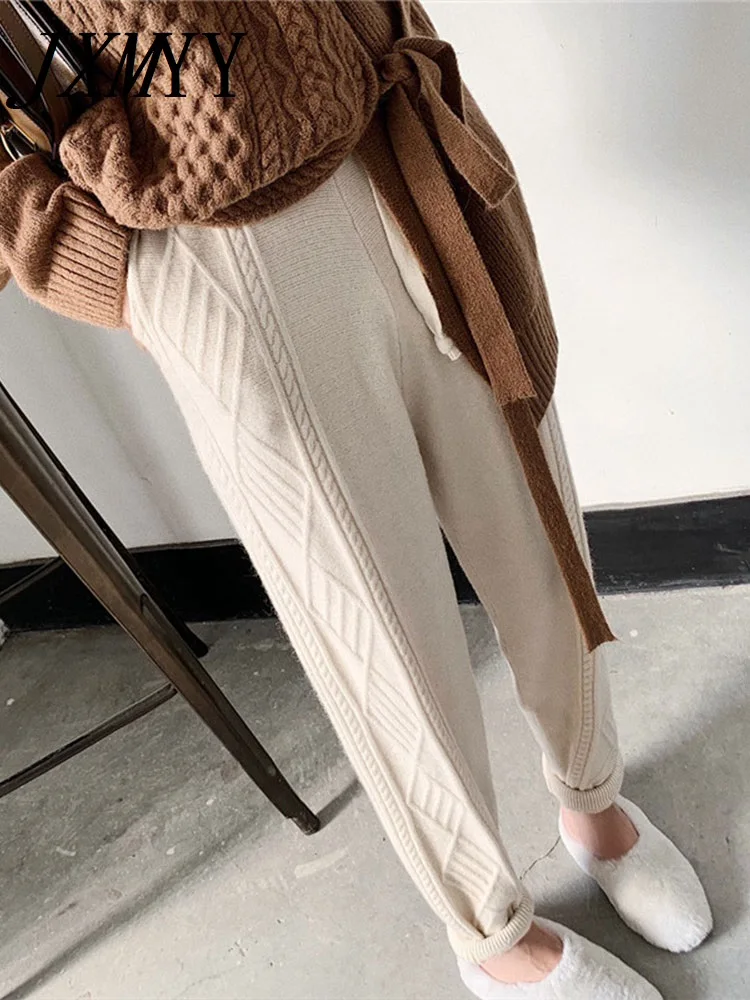 JXMYY-Thick Harem Pants for Women, Casual Drawstring, Twisted Knitted Pants for Female, Chic Warm Sweater Trousers, Winter, 2024