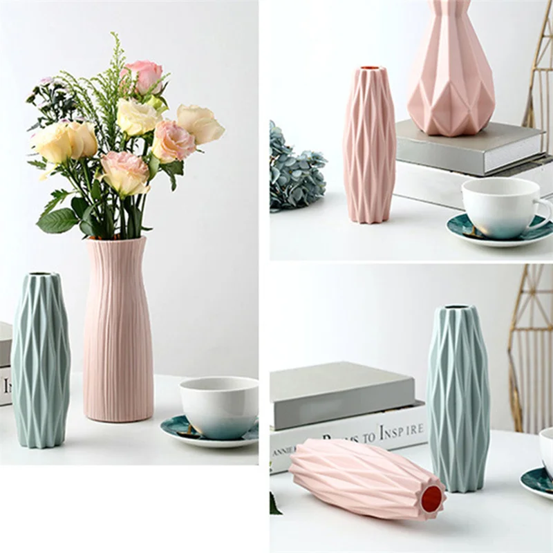 Vaso De Flor De Plástico Nórdico Moderno, Vaso De Flores, Cesta, Ornamento, Arranjo, Casa, Sala De Estar, Branco, Rosa, Azul