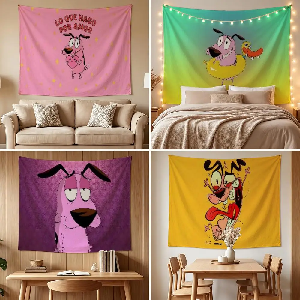 C-Courage The C-Cowardly Dog Tapestry Custom Living Bedroom Party Dormitory Interior Wall Bohemian Decoration Attached Clip
