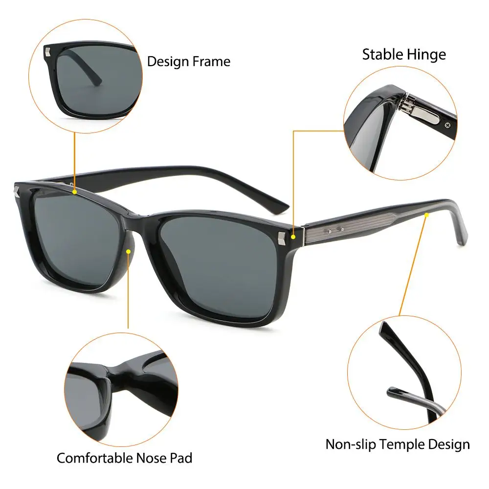 CATERSIDE Neue quadratische Korrektions-Sonnenbrille für Herren mit Federscharnier-Design, Korrektions-Sonnenbrille für Damen, Outdoor-Korrektionsbrille – Detail 2