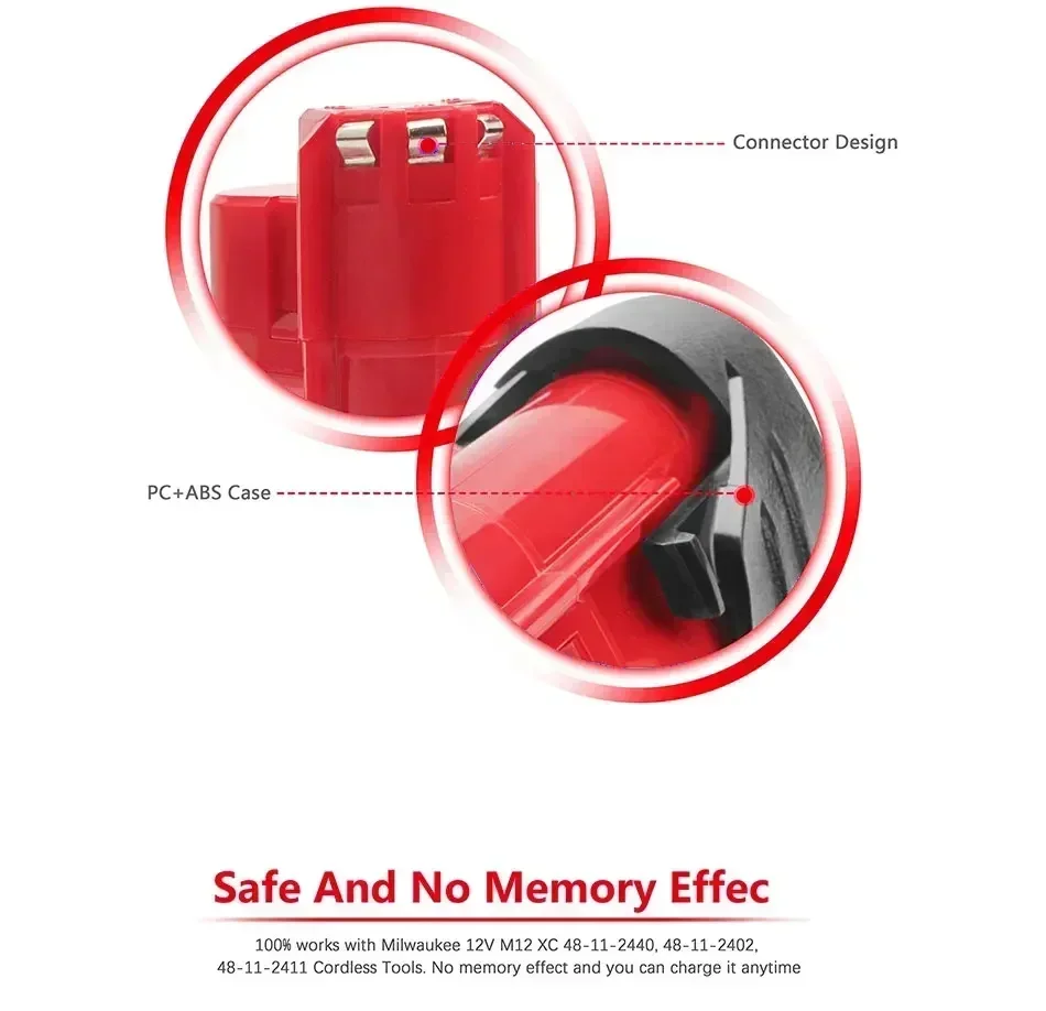 3.0Ah 12V For  M12 rechargeable lithium battery, suitable for cordless power tools. High strength power, long-lasting durability