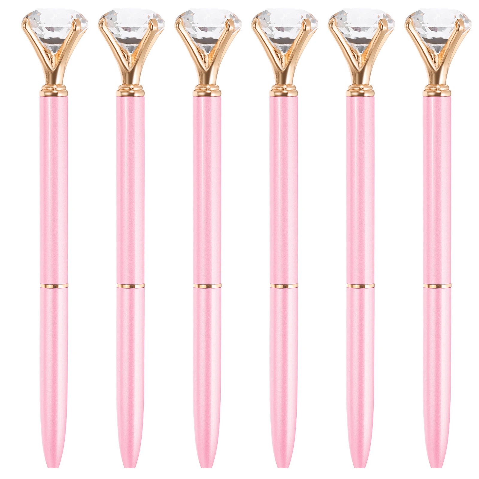

6Pcs Black Ink Ballpoint Pen Crystal Diamond Twist Metal Pen 1.0mm Medium Point for Note Taking Journaling Pink