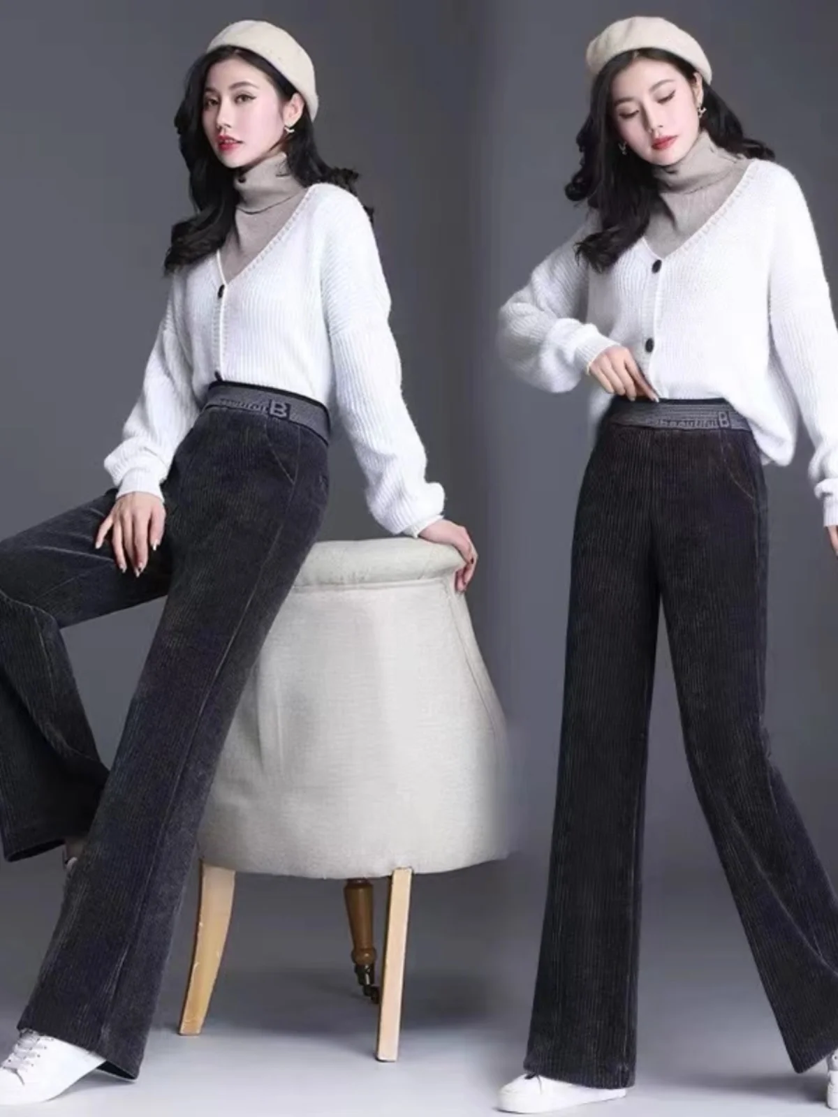 Women's Loose Long Wide Leg Pants Pattern Fall Winter High Waist Corduroy Casual Wear Cutting Diaam Clothes Sample - view 3
