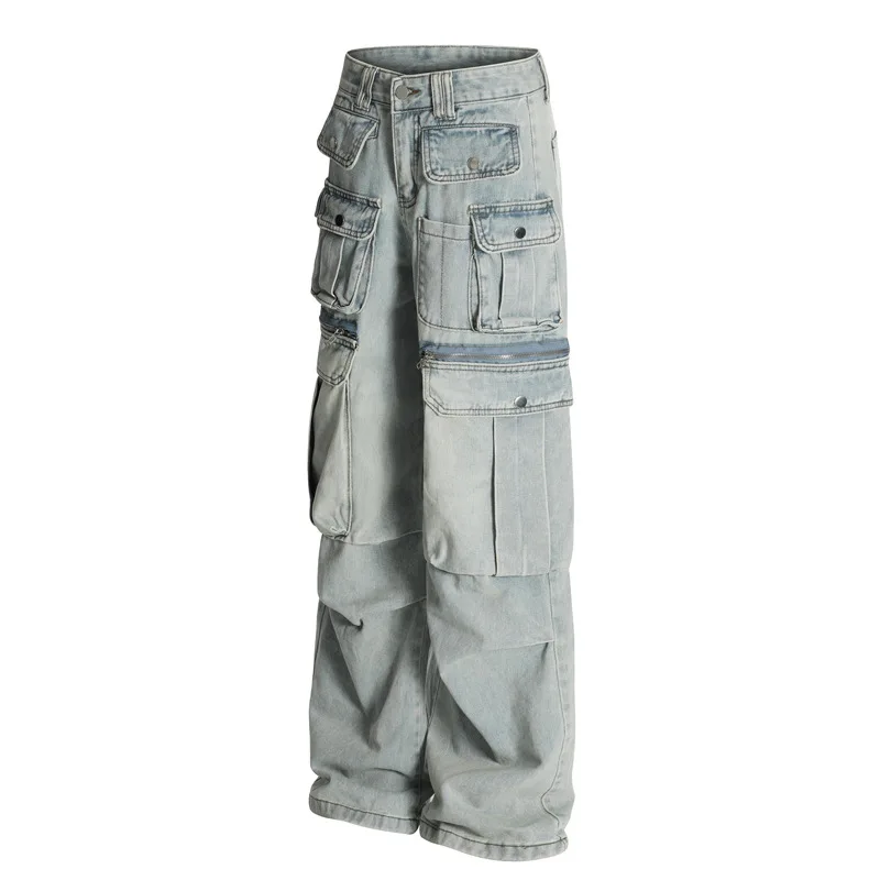 Men's Oversized Vibe Style Hip Hop Jeans Pants With Multi Pockets Fashion High Street Cargo Denim Trousers Techwear Jeans