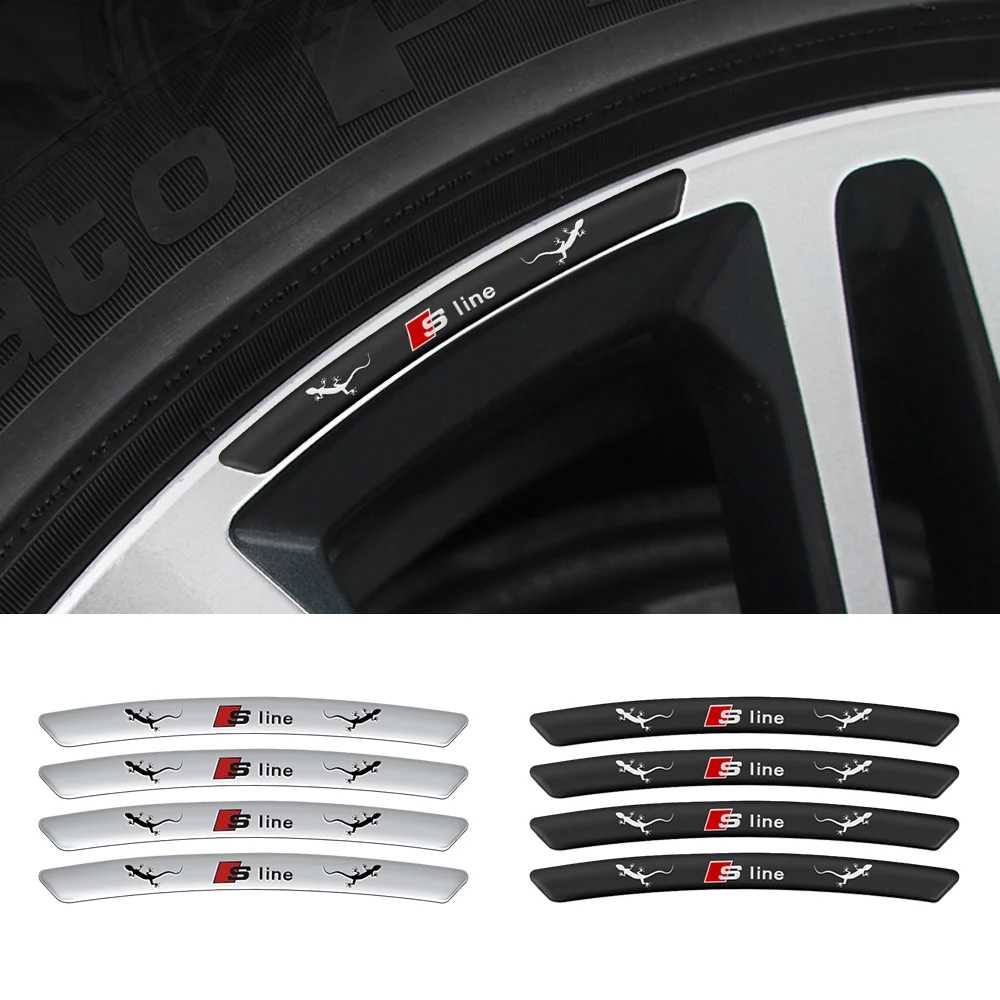 4pcs Car Wheel Badge Decoration Sticker Emblem Decal Individual Accessories for Audi Sline S3 S4 S5 S6 S7 S8 RS3 RS4 RS5 RS6 RS7