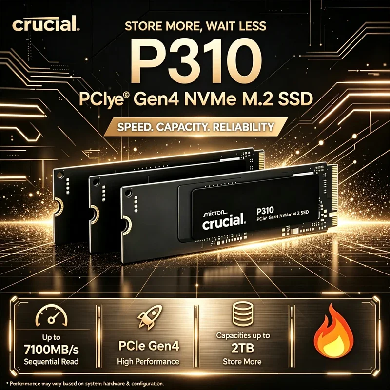 2280 M.2 NVMe PCIe 4.0 Internal SSD Crucial P310 1TB/2TB, 3D NAND Flash Transfer Speed Up to 7100MB/s OEM Package for PC Laptop