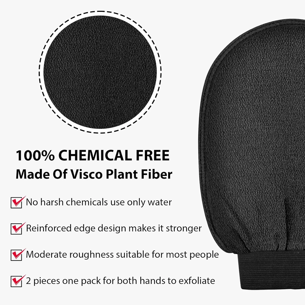 1Double Sided Turkish Massage Gloves Magic Exfoliating Gloves Black Skin Removal Gloves Body Scrub Container Scrub Body Scrubber