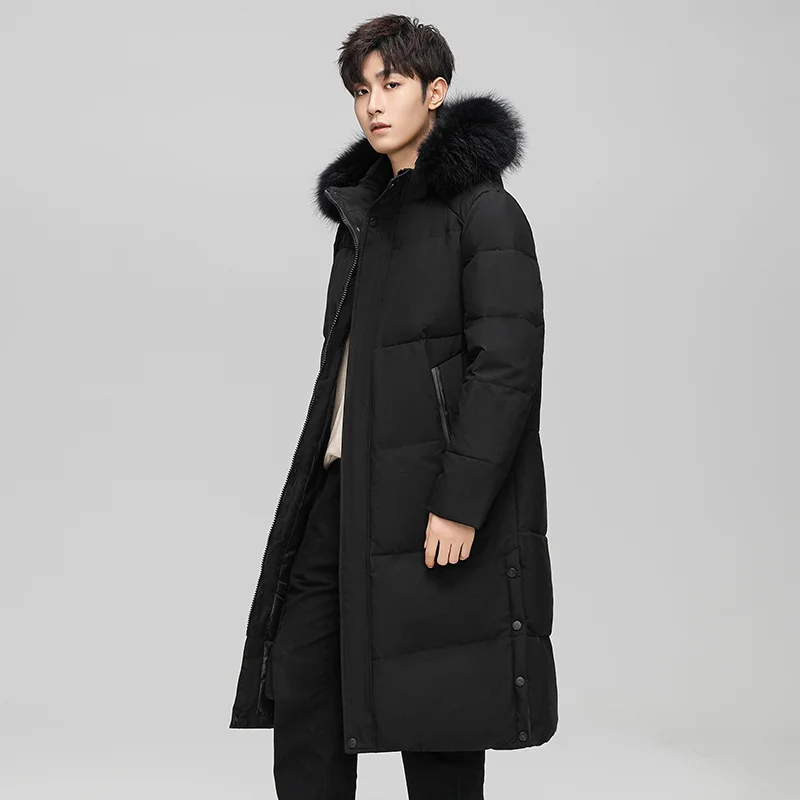 Inverno para baixo jaqueta masculina high-end moda engrossado com capuz longo pato branco para baixo pique parka casual neve quente feminino puffer jaqueta