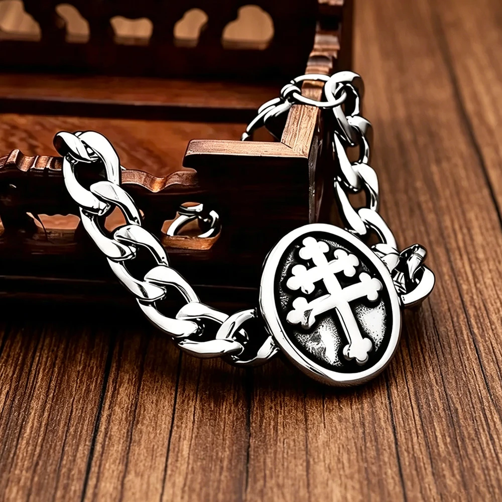 Stainless Steel Iron Cross Bracelet Men Women Punk Hip Hop Knights Templar Vintage Religious Jewelry Gift Wholesale Dropshipping
