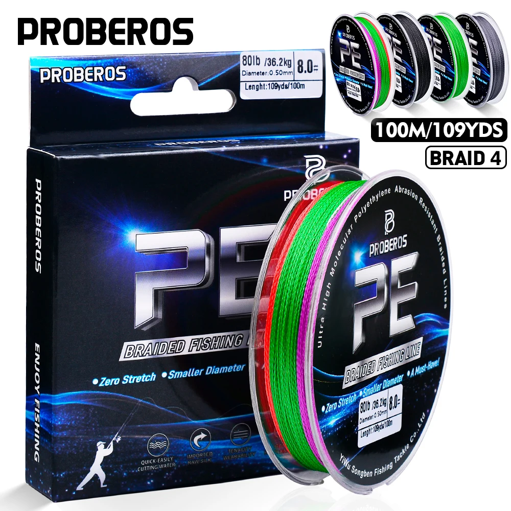 PROBEROS 100M New Fishing Line Green/Gray/Blue/Yellow PE Braided Fishing Wire Versatile Durable Line Wholesale