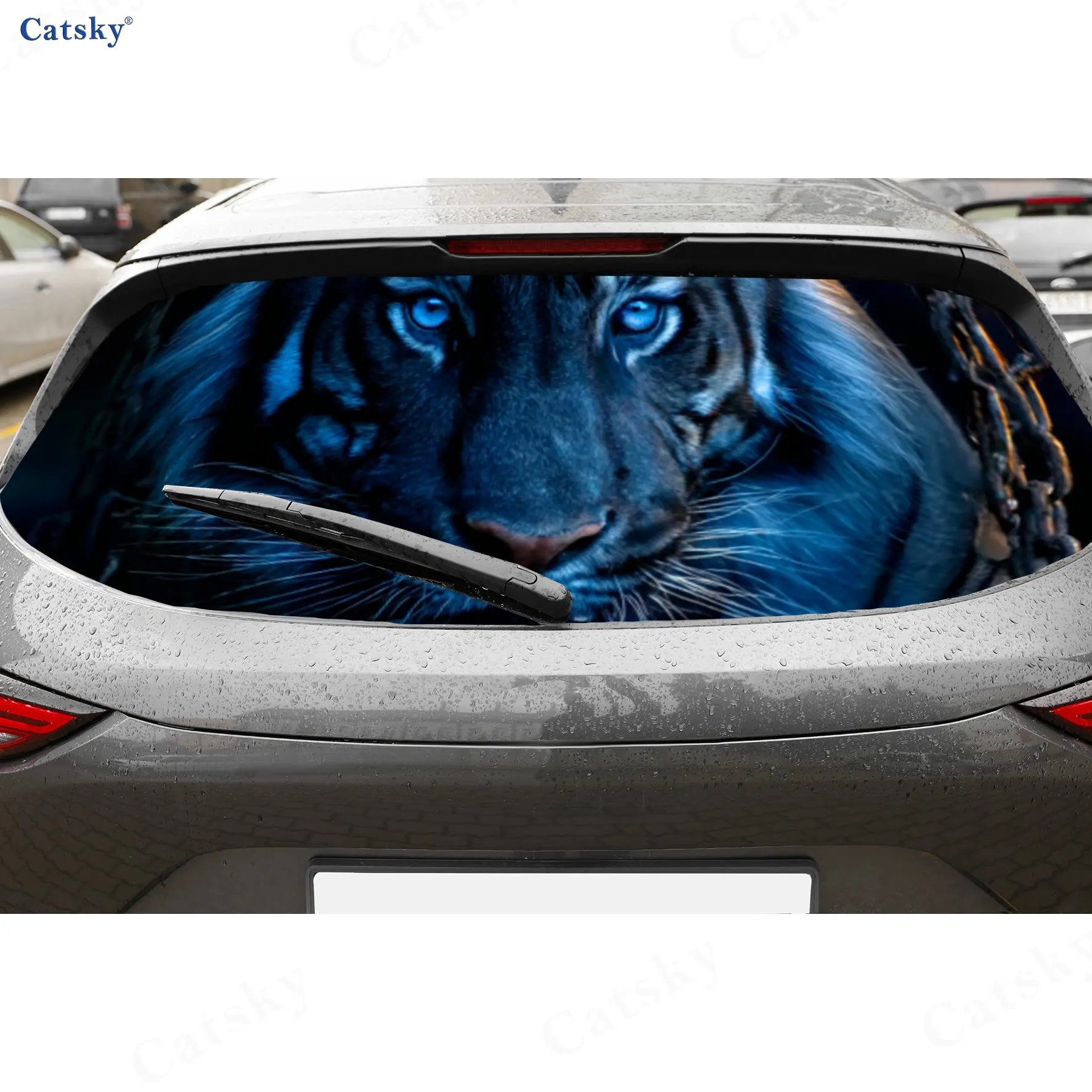

Blue Tiger Colorful Car Rear Window Sticker, Waterproof Self-adhesive Window Film, Vehicle Decoration, DIY Graffiti Film, Gift f