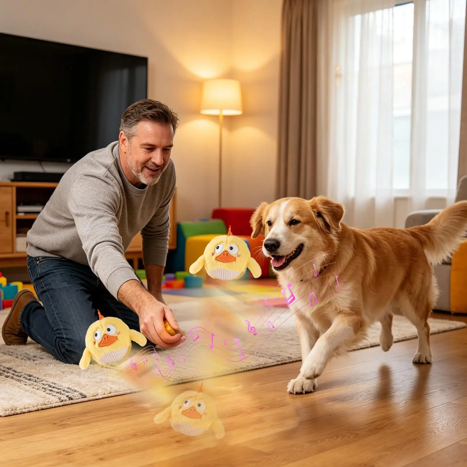 Dog Bouncing Ball Plush Kitten Toy With Music Puppy Bouncy Ball For Pet Parents Trainers Animal Lovers Apartment Home Office