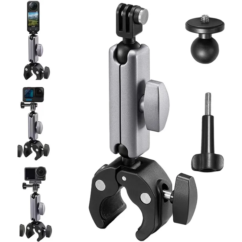 

Multi Angle Camera Clamp Holder 360 Rotation 2 Ball Head Magic Arm Phone Mount Compatible with GoPro DJI DSLR Phone Action Cam