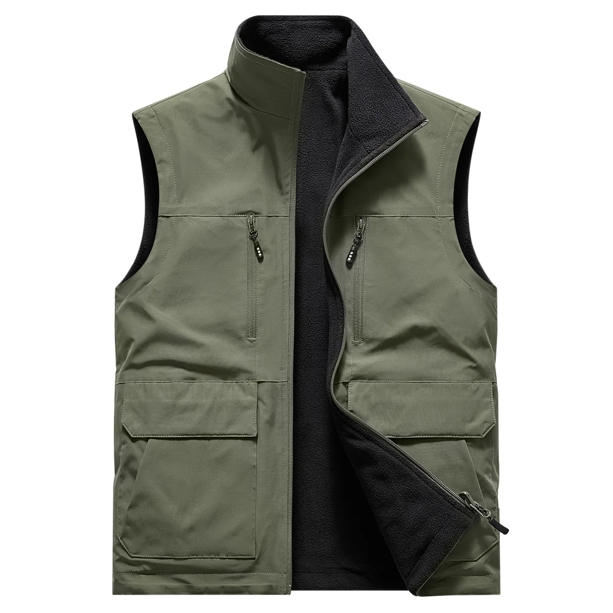 Autumn Winter Fleece Vests Men Double Sided Vests Fashion Casual Sleeveless Jacket Male Fishing Hiking Vest