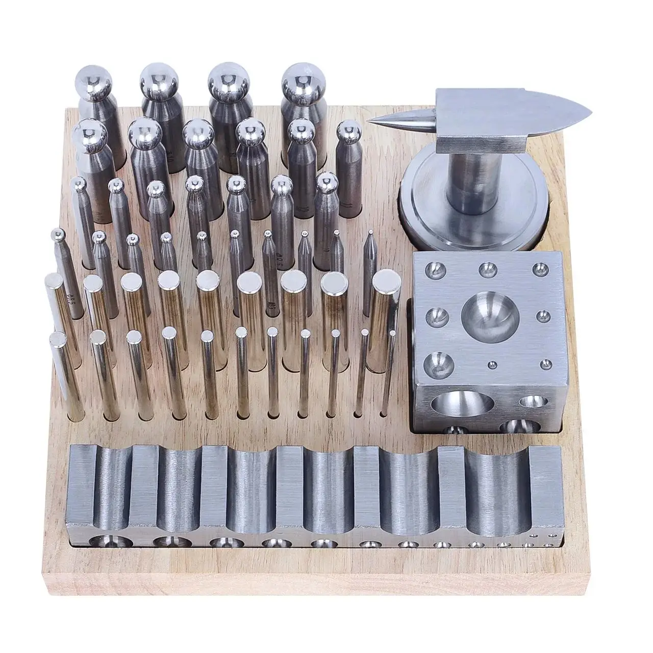 

50PCS Dapping Doming Punch Block Set Metal Forming Tool Kit Multifunctional Carbon Steel High Performance Jewelry Making