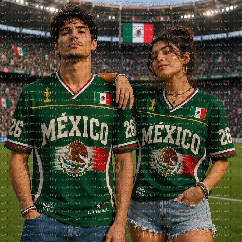 Mexico No.26 Flag Print Men's Women's Short Sleeve T-Shirt 3d Print Tees Outdoor Football Jersey Sports Casual Men T-Shirt