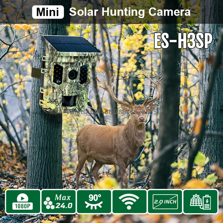 Wholesaler small solar security outdoor camera hd video and audio hunting with screen