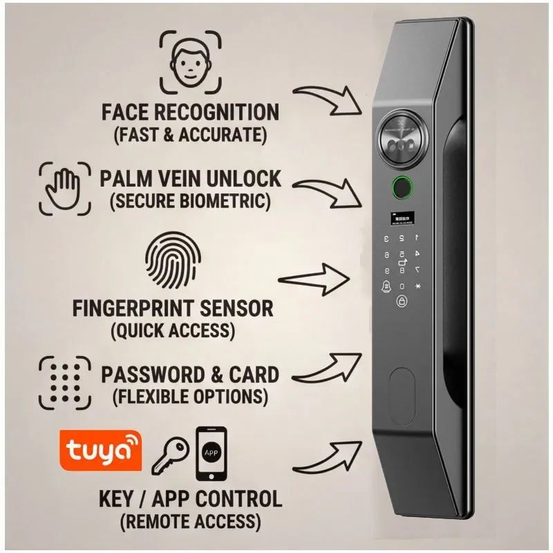 Multilingual Facial Recognition Password Fingerprint Lock Home Smart Lock Anti Theft Door Electronic Home with Monitoring Remote