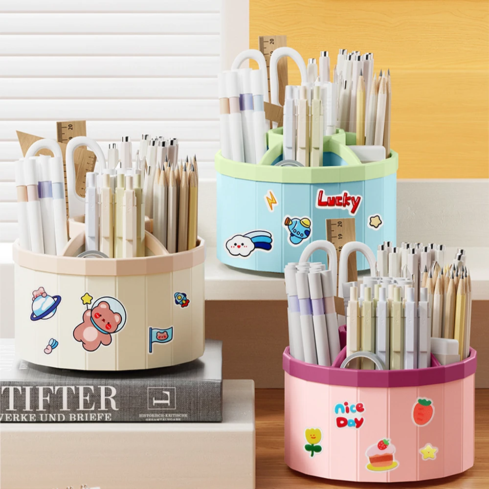 

Makeup Brush Holder 360° Rotating Penholder Student Stationery Desk Organizer Multifunctional Pencilcase Storage Rack