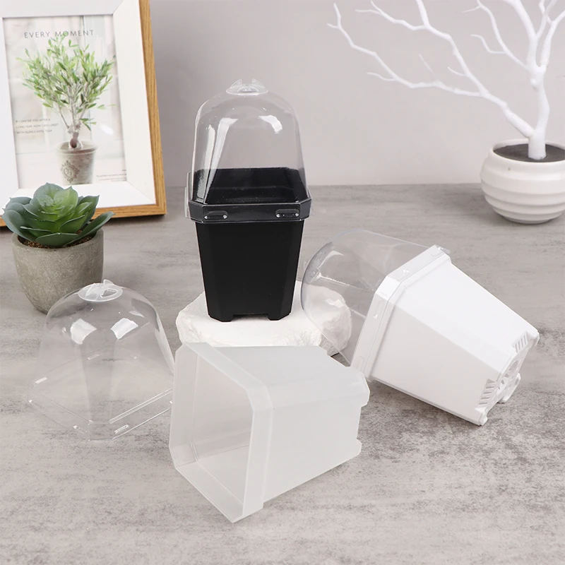 5Pcs Square Small Flower Pot Nursery Pot with Humidity Dome Transparent Gardening Pot Square Flower Starting Pots