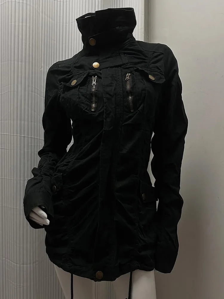 

Уникальный дизайн Bla Biker Jaet, женский осенне-зимний топ в стиле ретро, оригинальный топ из смеси хлопка, длинный свеч, застежка-молния