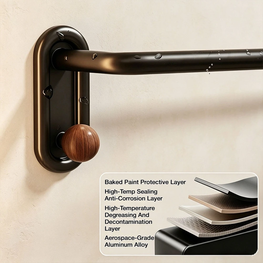 No Drilling Bathroom Towel Rack Black/White Aluminum Towel Holder Wall Hanging Multi-Layer Wall-Mounted Towel Pole With Hooks