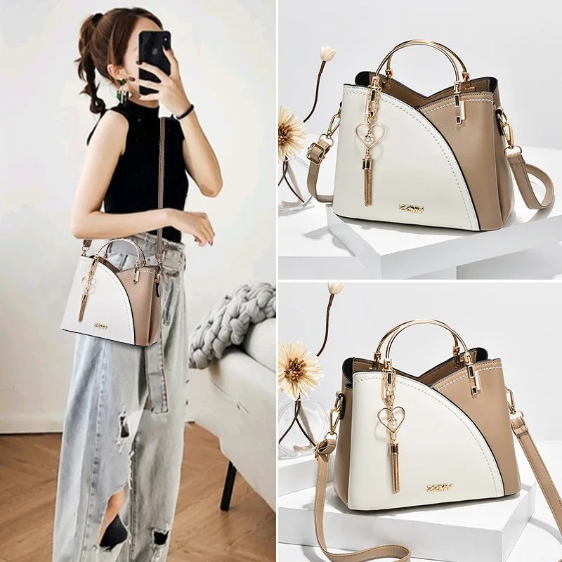 Women Handbag Patchwork Shoulder Messenger Office Work PU Leather Female Bag Ladies Luxury Handbag Fashion Elegant Shoulder Bag