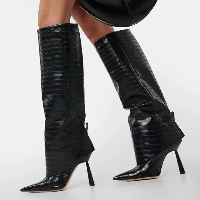 Eilyken New Design Women Knee-High Boots Fashion Pointed Toe Thin High Heels Shoes Autumn Winter Ladies Long Booties