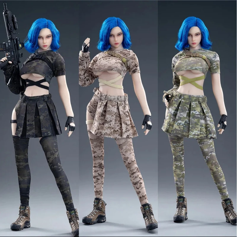 FG091 1/6 Scale Model Female Armed Girl Costume Camouflage Combat Suit Top Pleated Skirt For 12 Inch TBL S10D Action Figure Toys