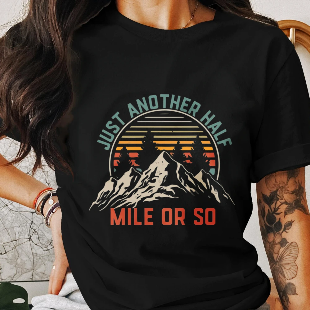 Just Another Half Mile Or So Retro Mountain Hiker Graphic T Shirt Men Vintage Sunset Trail Tee Funny Hiking Lover Cotton Tops